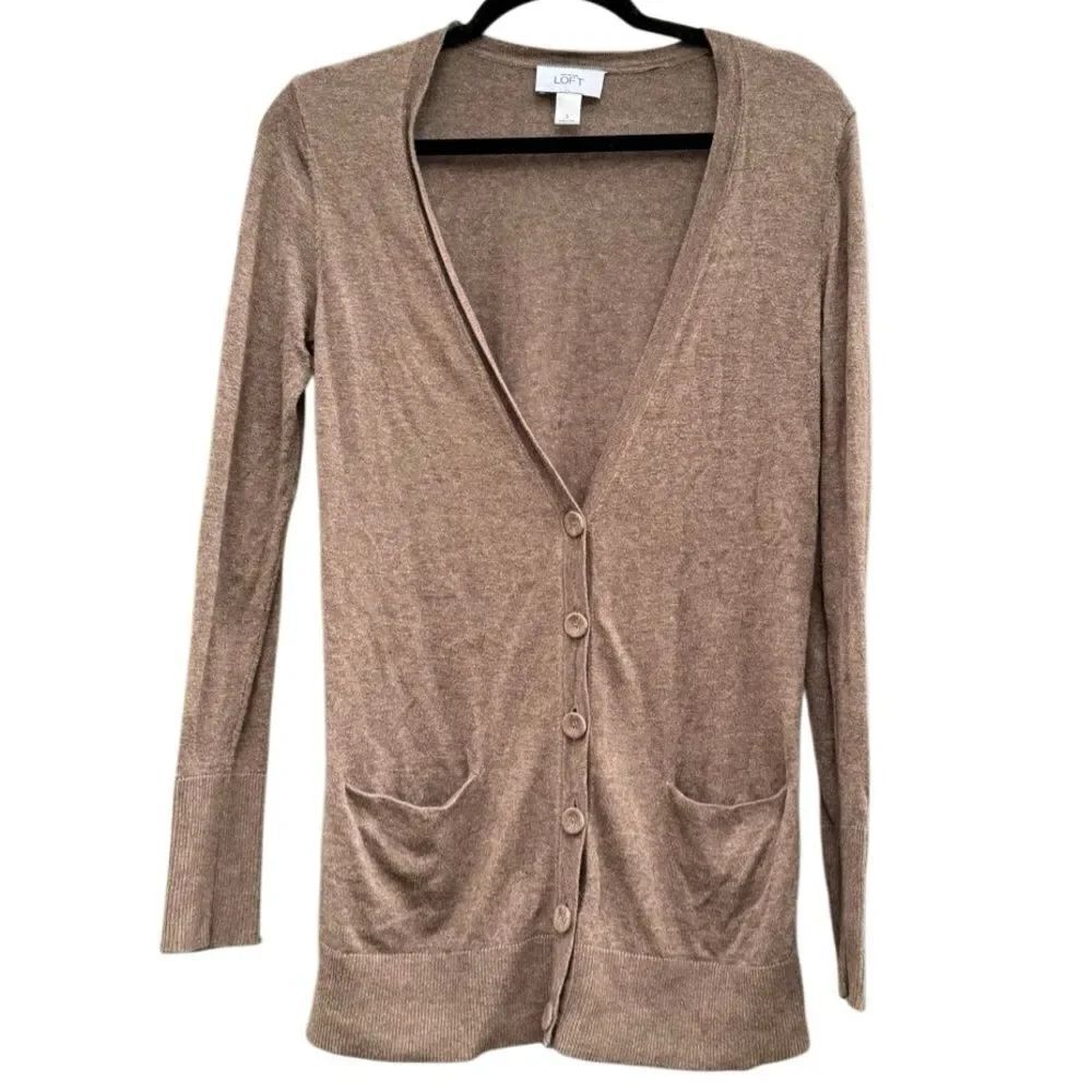 Ann Taylor LOFT Women's Tan Cotton Wool Blend Cardigan Sweater Size Nude Small